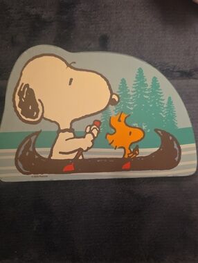 Peanuts Snoopy & Woodstock Canoe Wooden Plaque - Light Blue, Brown, Orange